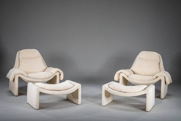Chaises et poufs P60 de Vittorio Introini pour Saporiti, années 1960, lot de 4