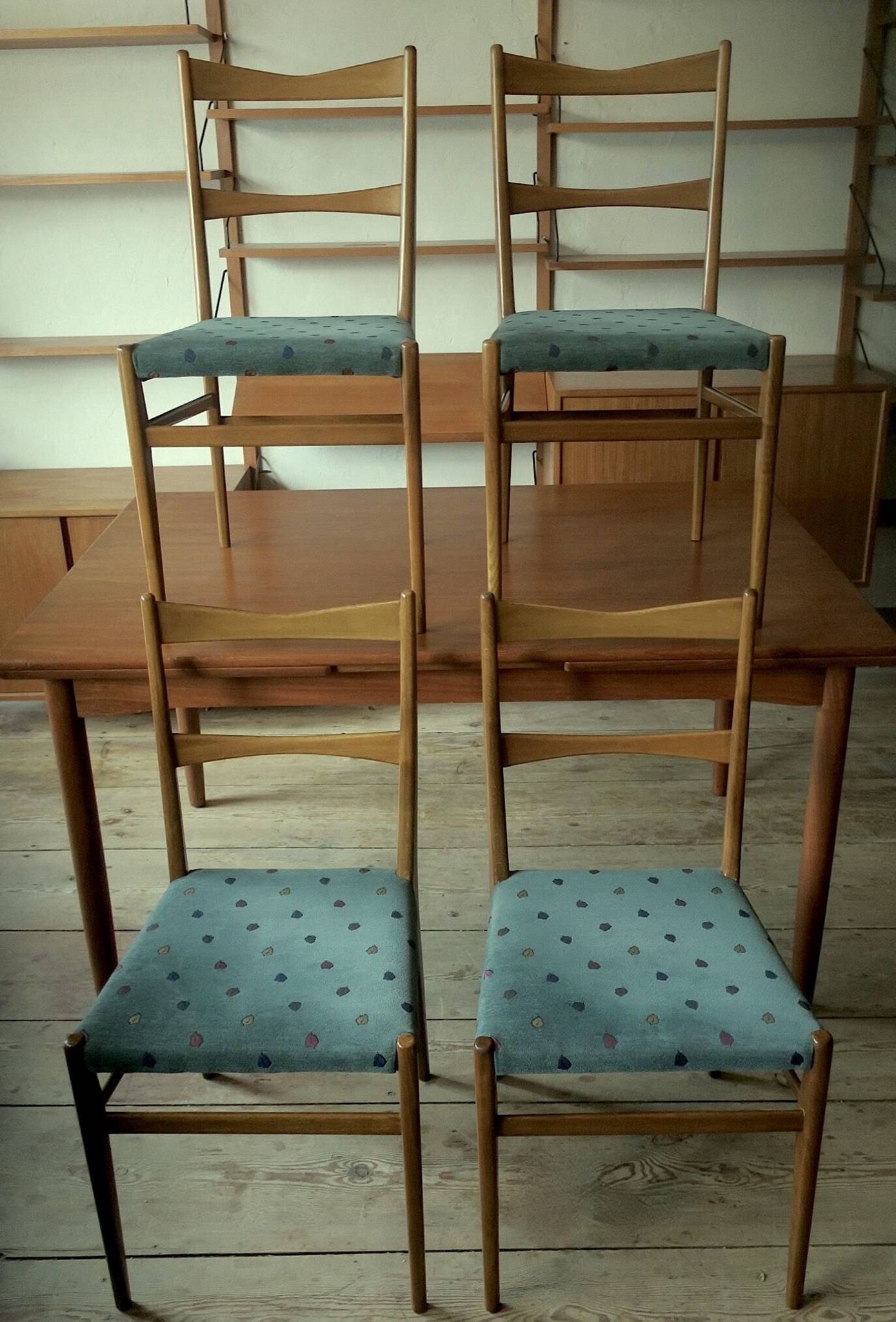 Set of 4 mid century dining chairs with chenille covers, 1960