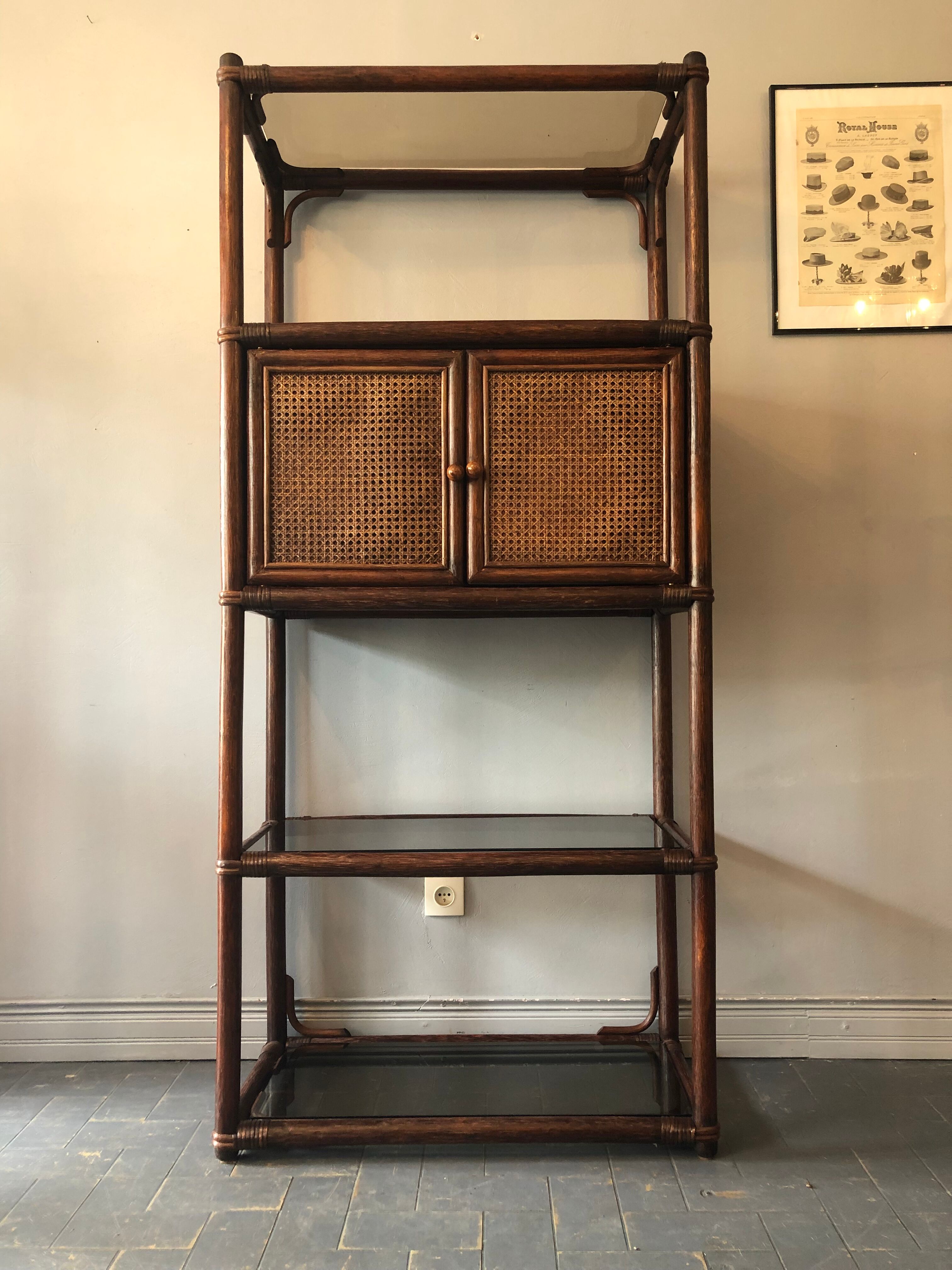 Bamboo and rattan bookcase 70s-80s