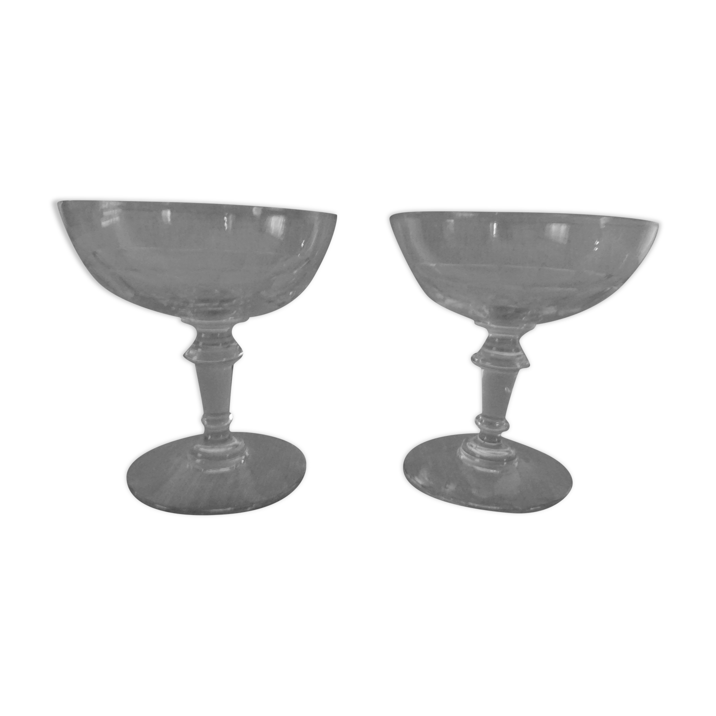 Pair of old champagne glasses crystal faceted louis Philippe