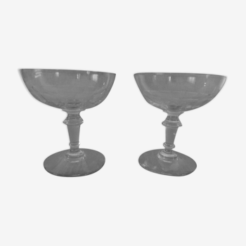 Pair of old champagne glasses crystal faceted louis Philippe
