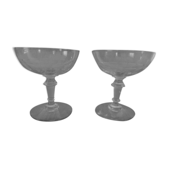 Pair of old champagne glasses crystal faceted louis Philippe