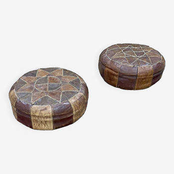 Pair of Berber leather poufs from the 1970s