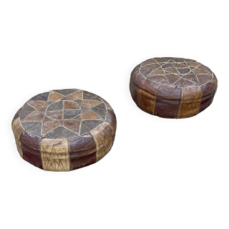 Pair of Berber leather poufs from the 1970s