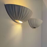 Pair of vintage shell wall lights, matte white, France 1970