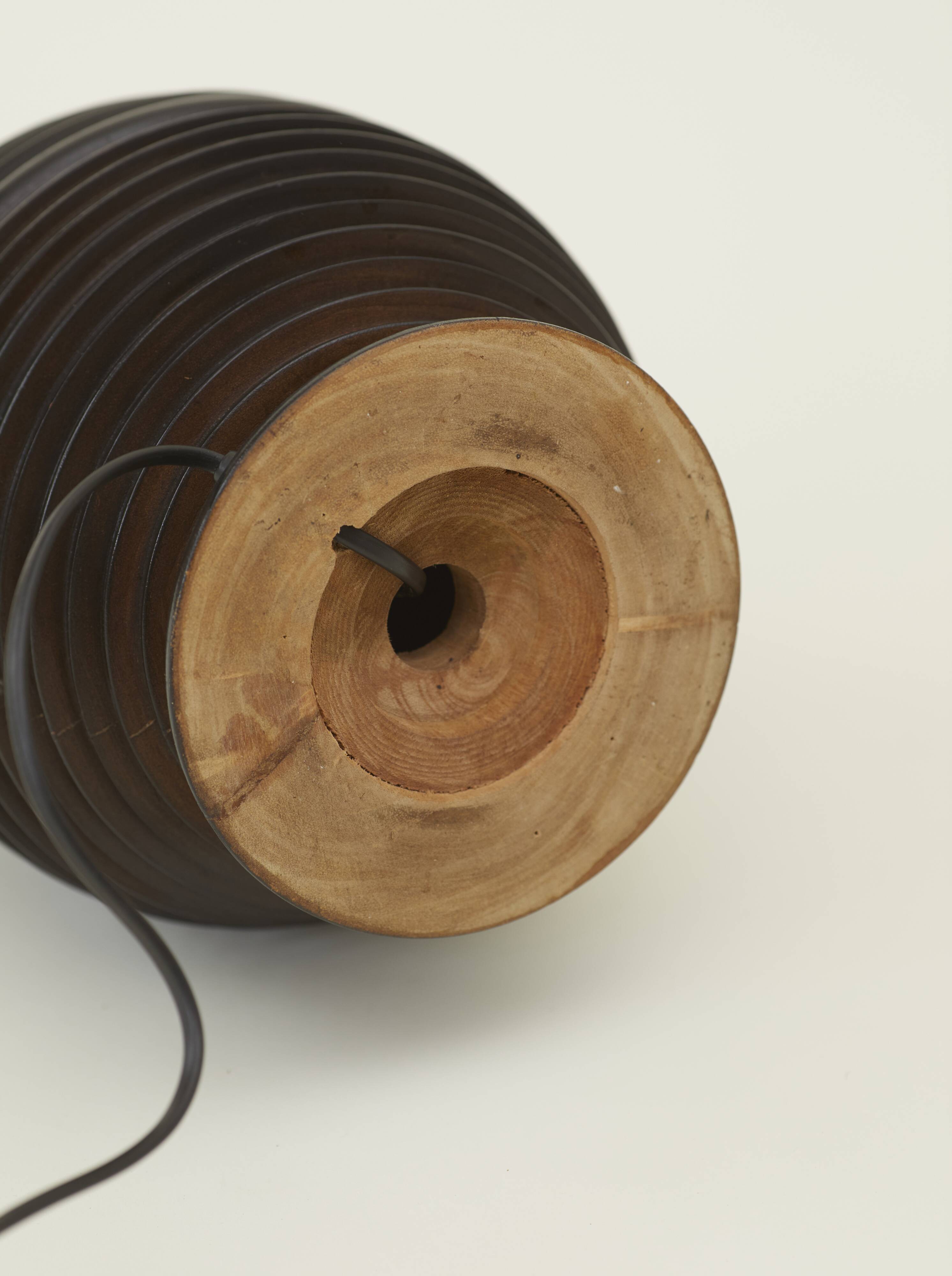 Large vintage black turned wooden lamp base circa 1980