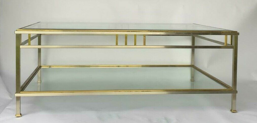 Coffee table 1970 home rings ramsay metal chrome dore 2 levels