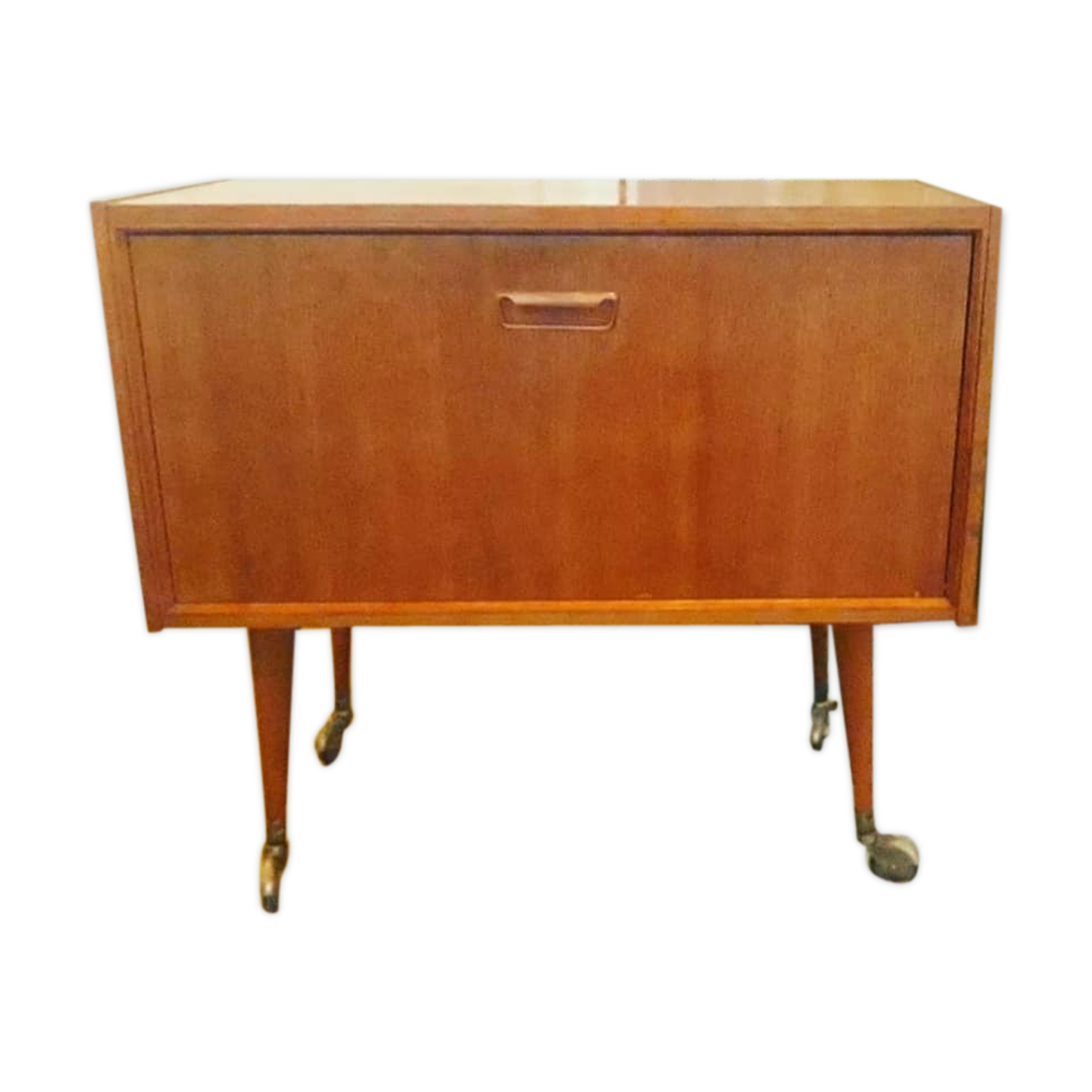 Scandinavian teak bar cabinet on wheels