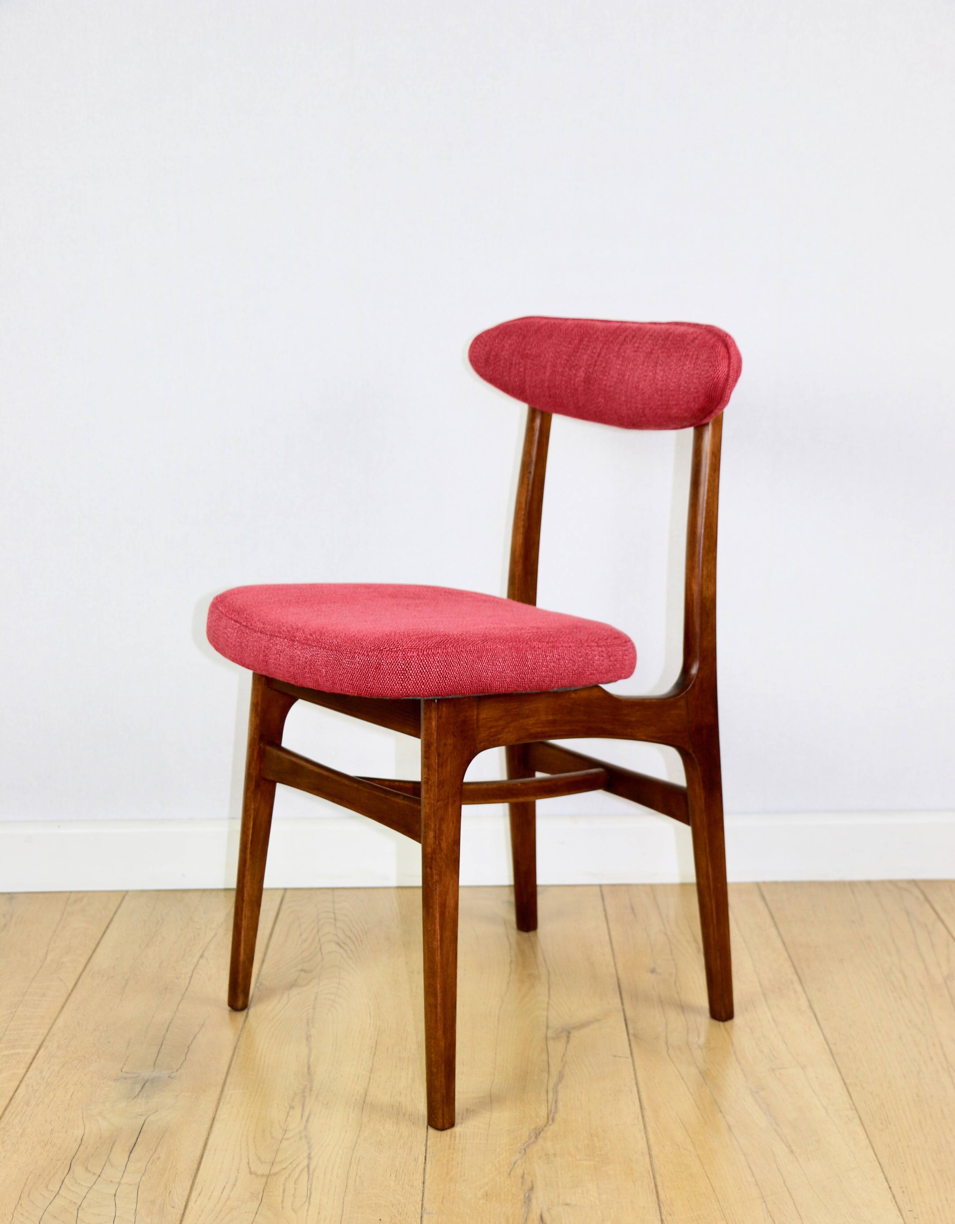 Vintage Hałas upholstered chair in raspberry strawberry vintage colour