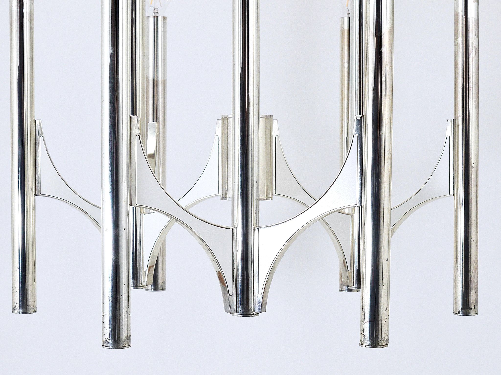 Lustre Milieu du Siècle Gaetano Sciolari Sirius Argenté, Lightolier, Italie