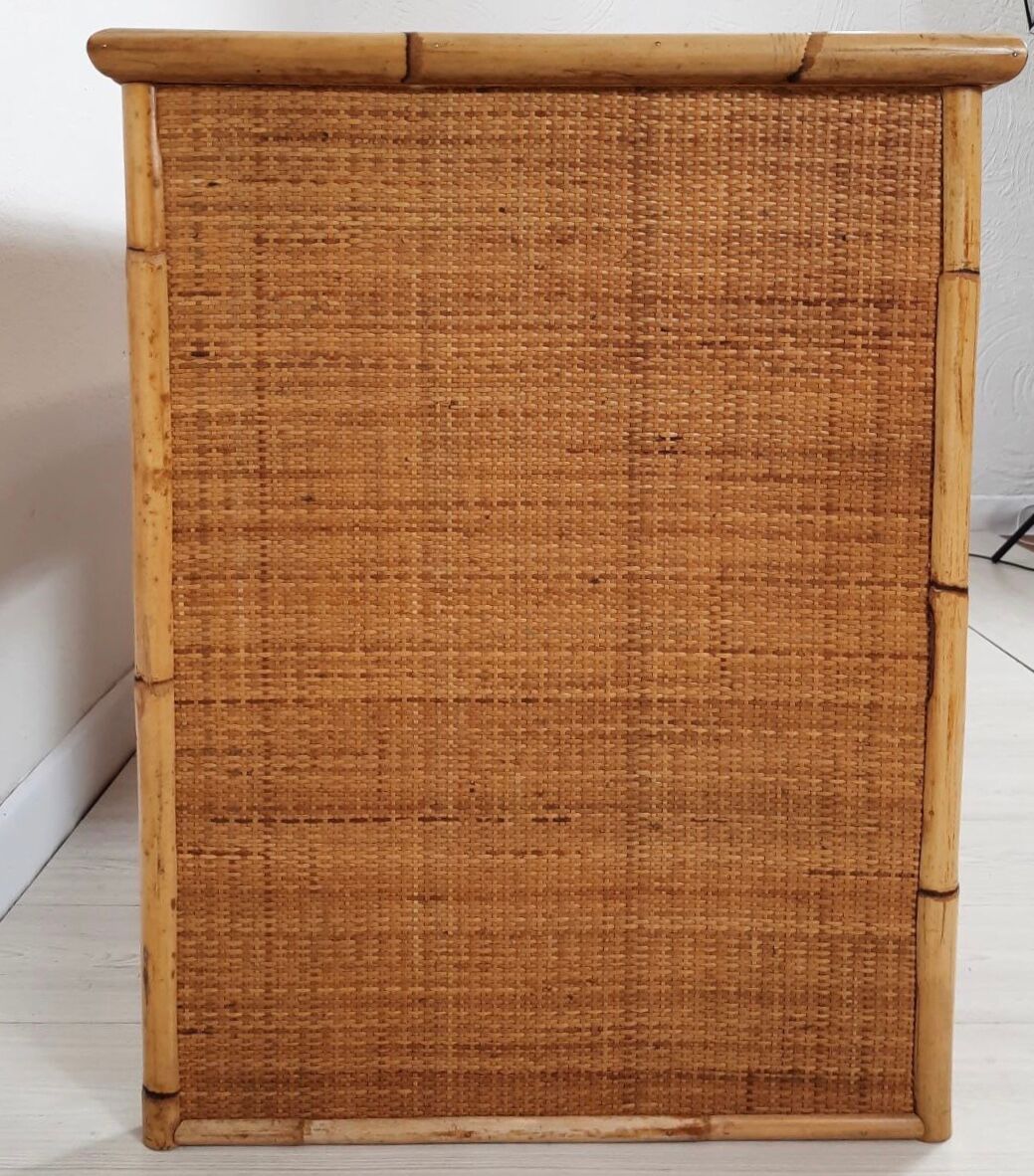 Bureau des années 60, Dal vera, bambou et osier, poignées en laiton