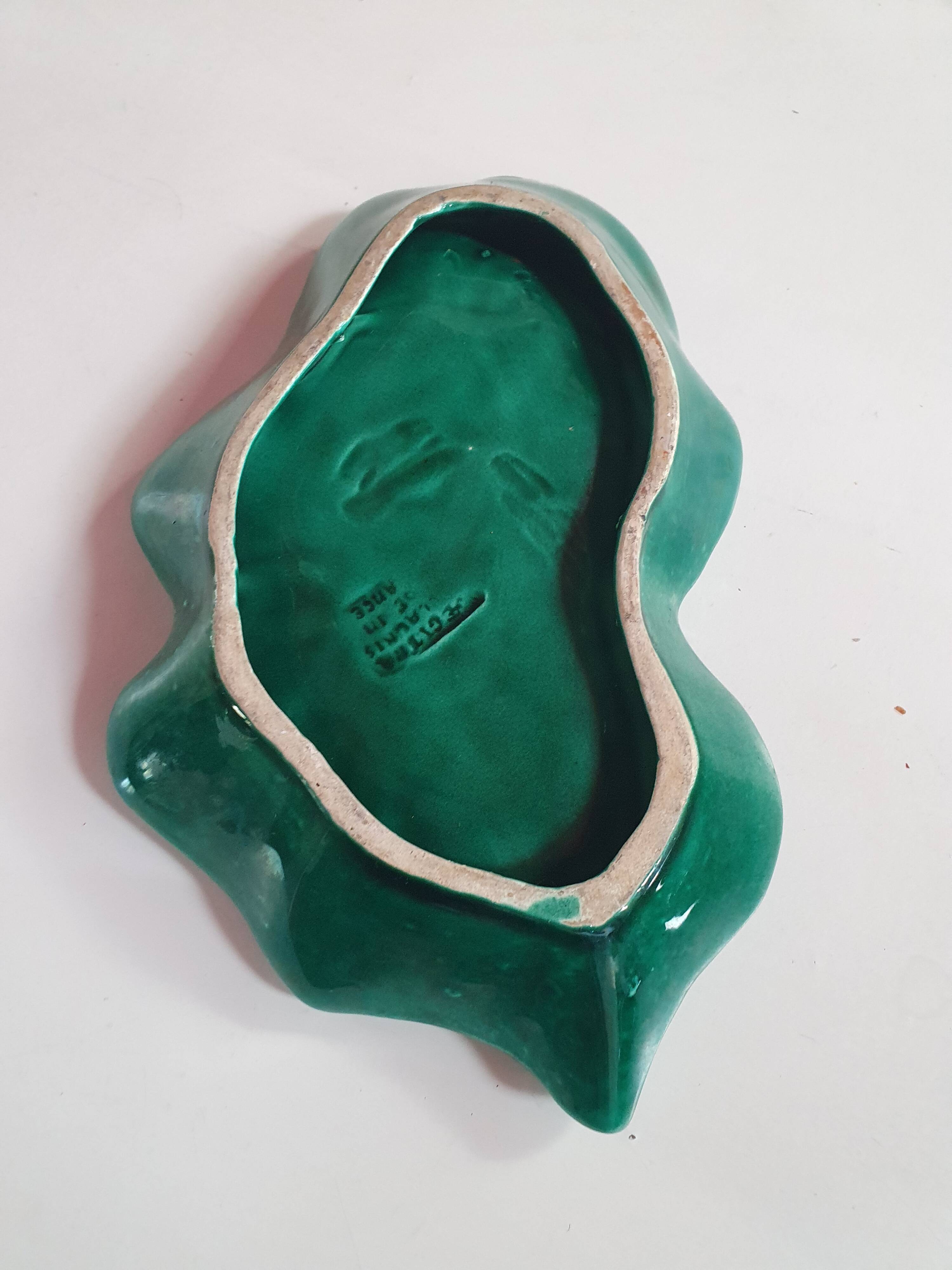 empty cup pocket leaf slip green ceramic vallauris made in france