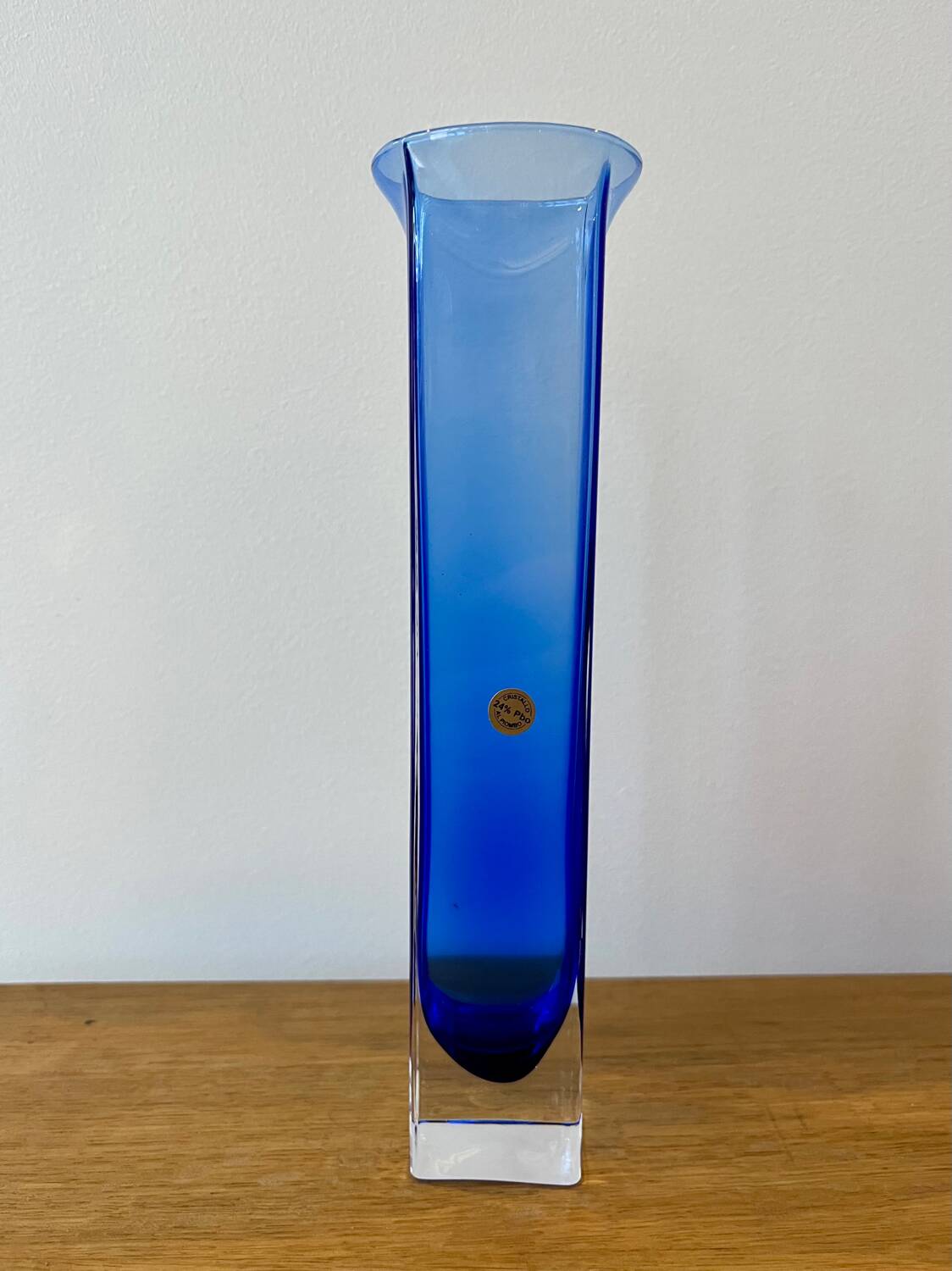 Vase soliflore vintage en cristal bleu, Italie