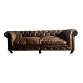Canapé  chesterfield marque Maison Flamant 3 places en cuir vintage