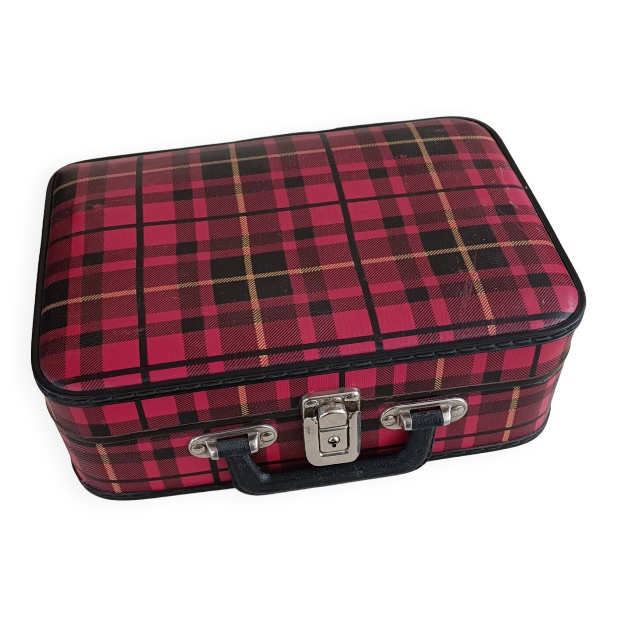 Small vintage tartan pattern suitcase
