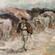 Painting of a Basque shepherd and his cows / antique oil painting