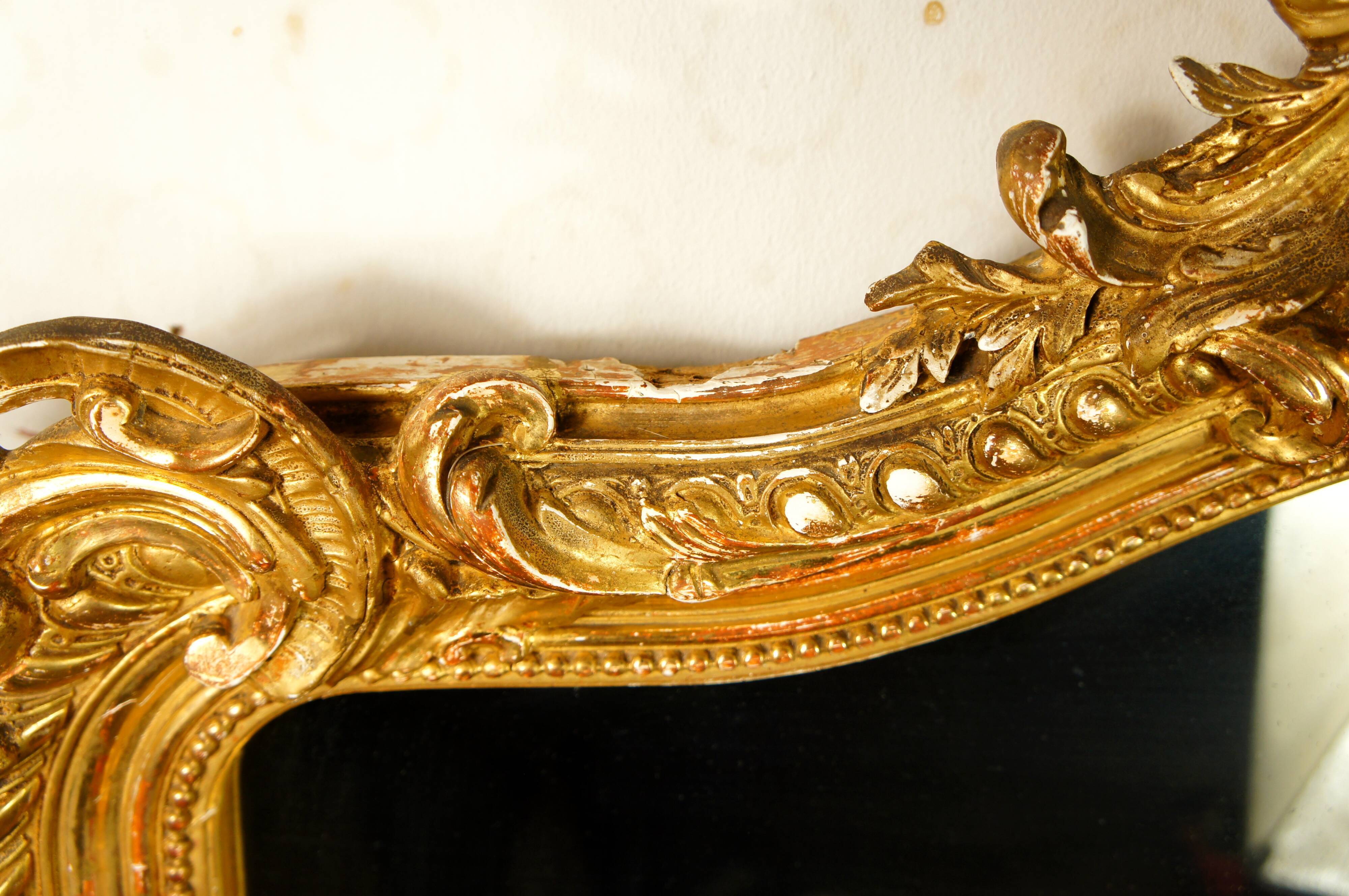 Miroir de style Louis XV doré feuille d'or, XIXe siècle - 142x90