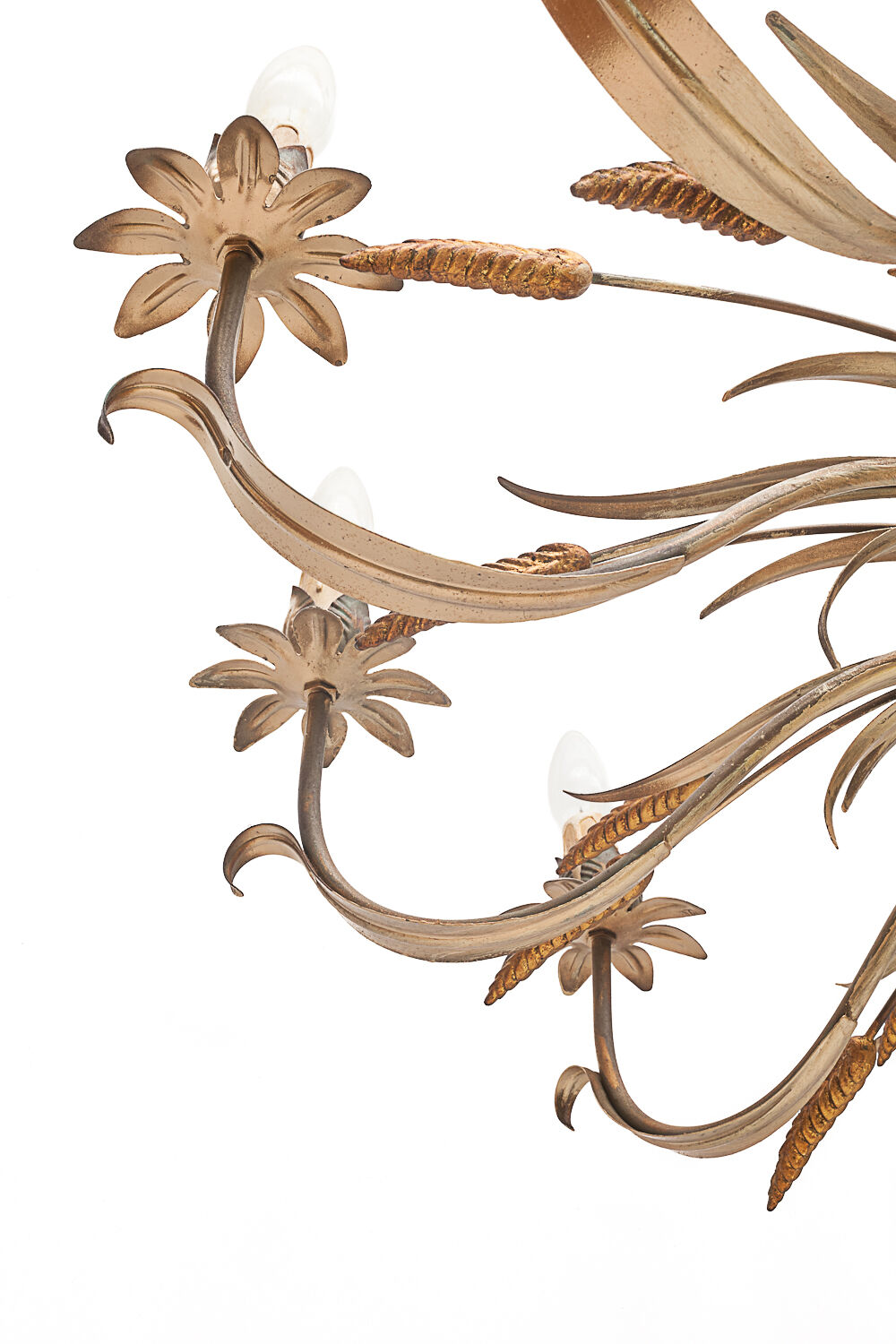 Pair of 12-burner wheat sheaf chandeliers by Hans Kogl