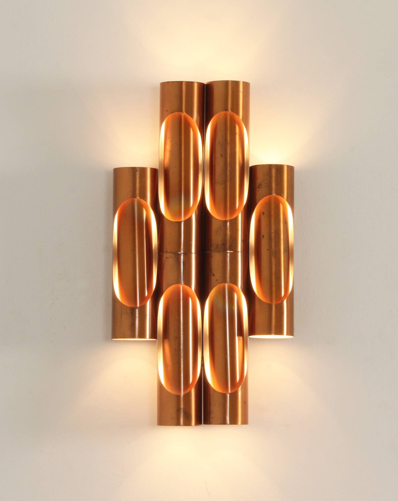 Large tubular copper wall light from the 1960s, Spain.