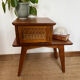 Table d’appoint table de chevet vintage bois pieds compas et rotin