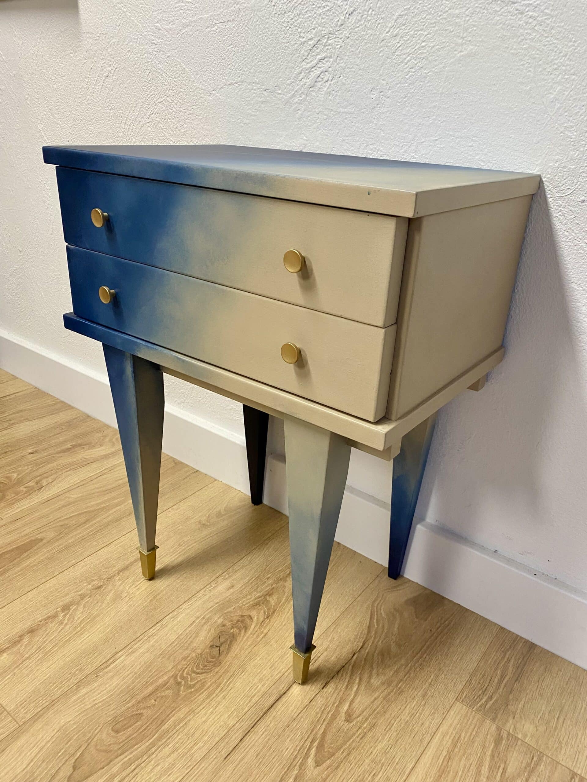Navy blue and beige tie-dye bedside table