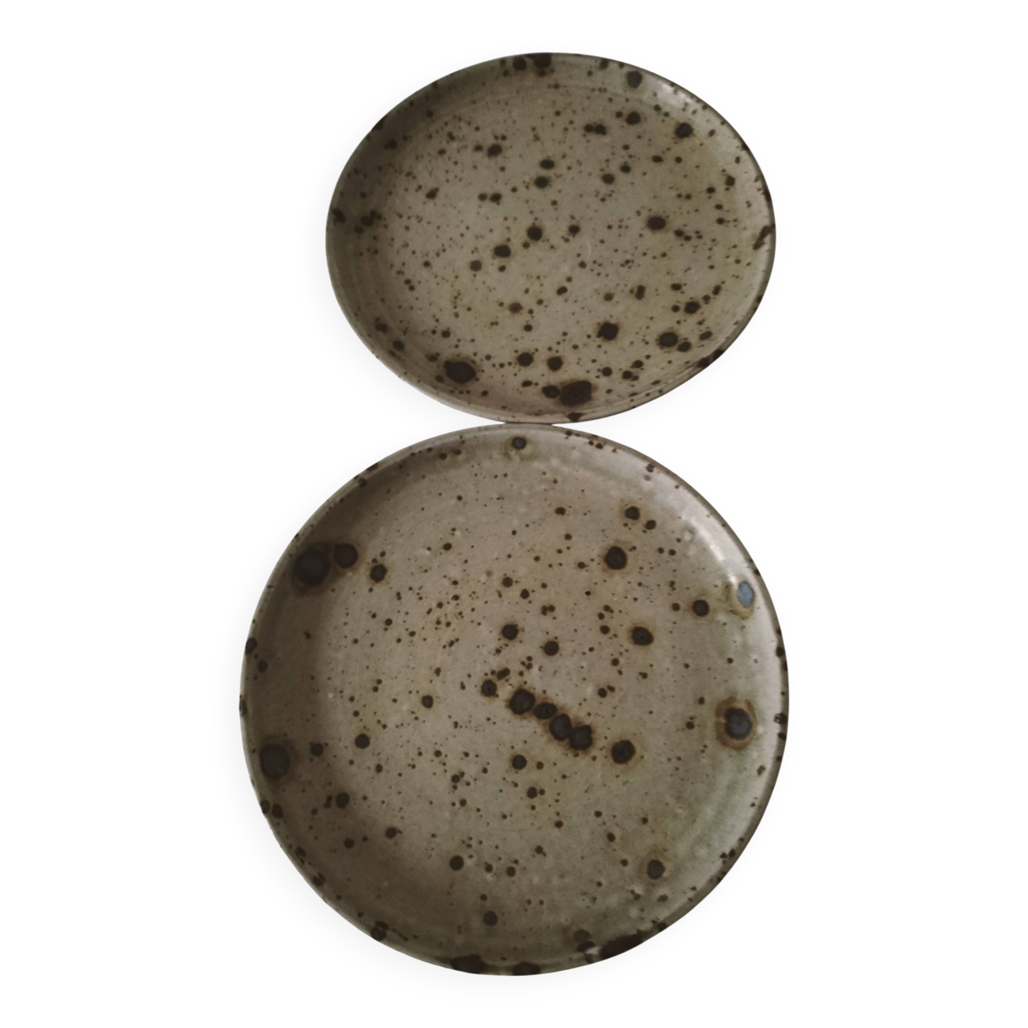 Set of two pyrite stoneware plates - natural mineral tones