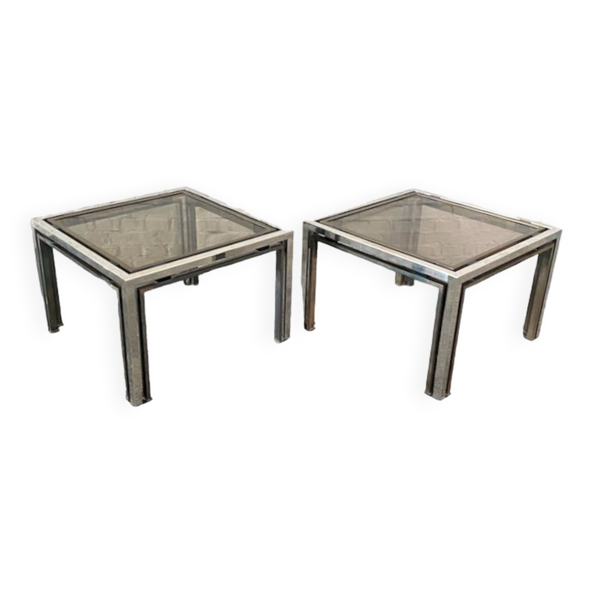 Pair of Romeo Rega chrome & brass side tables