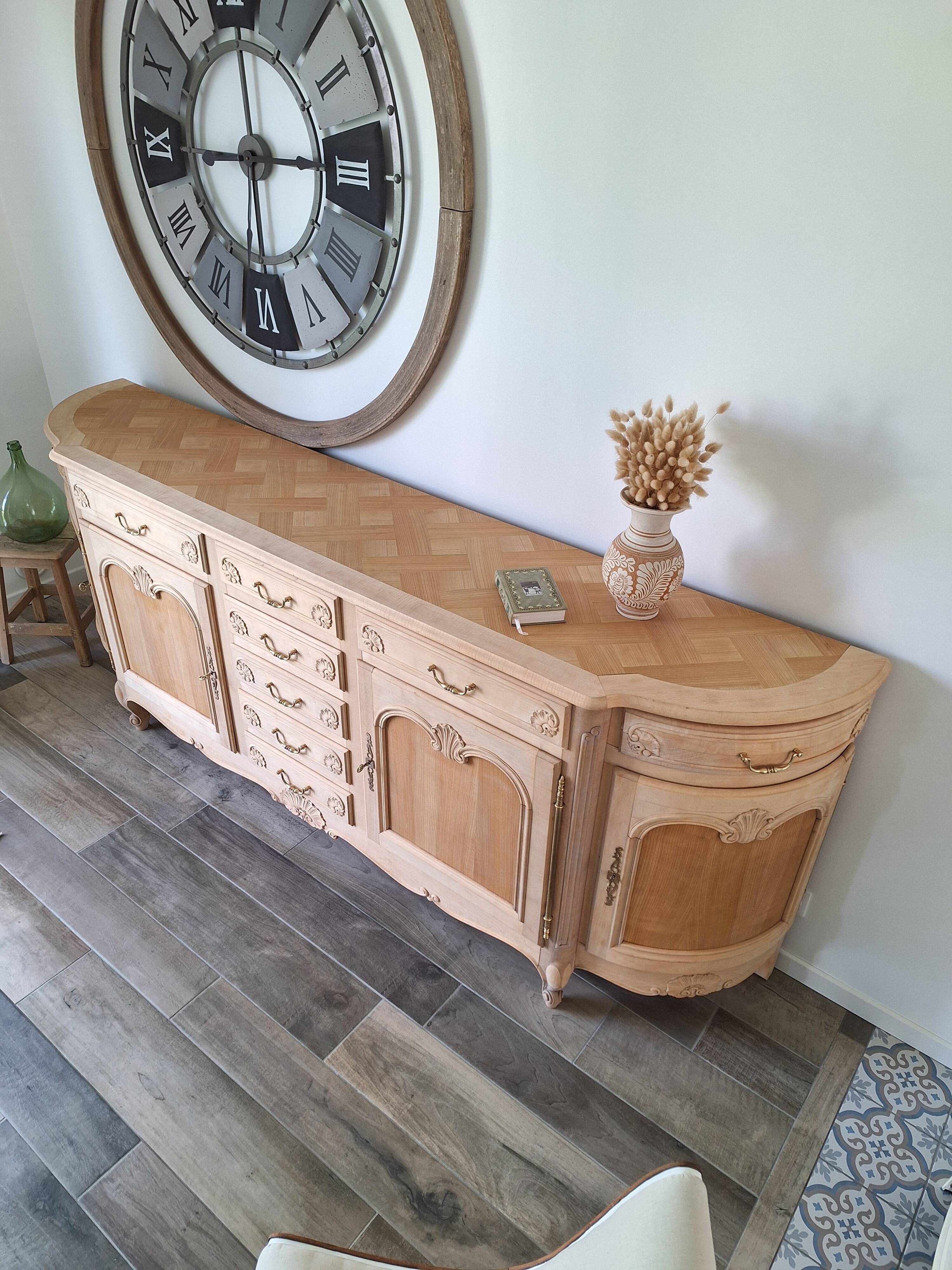 Low buffet in renovated solid cherry wood – Revisited Louis XV style – 250 cm