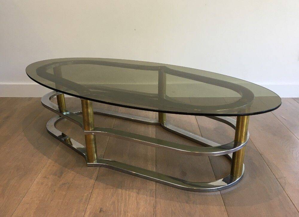 Designer coffee table in gilded brass and chrome, circa 1960