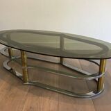 Designer coffee table in gilded brass and chrome, circa 1960