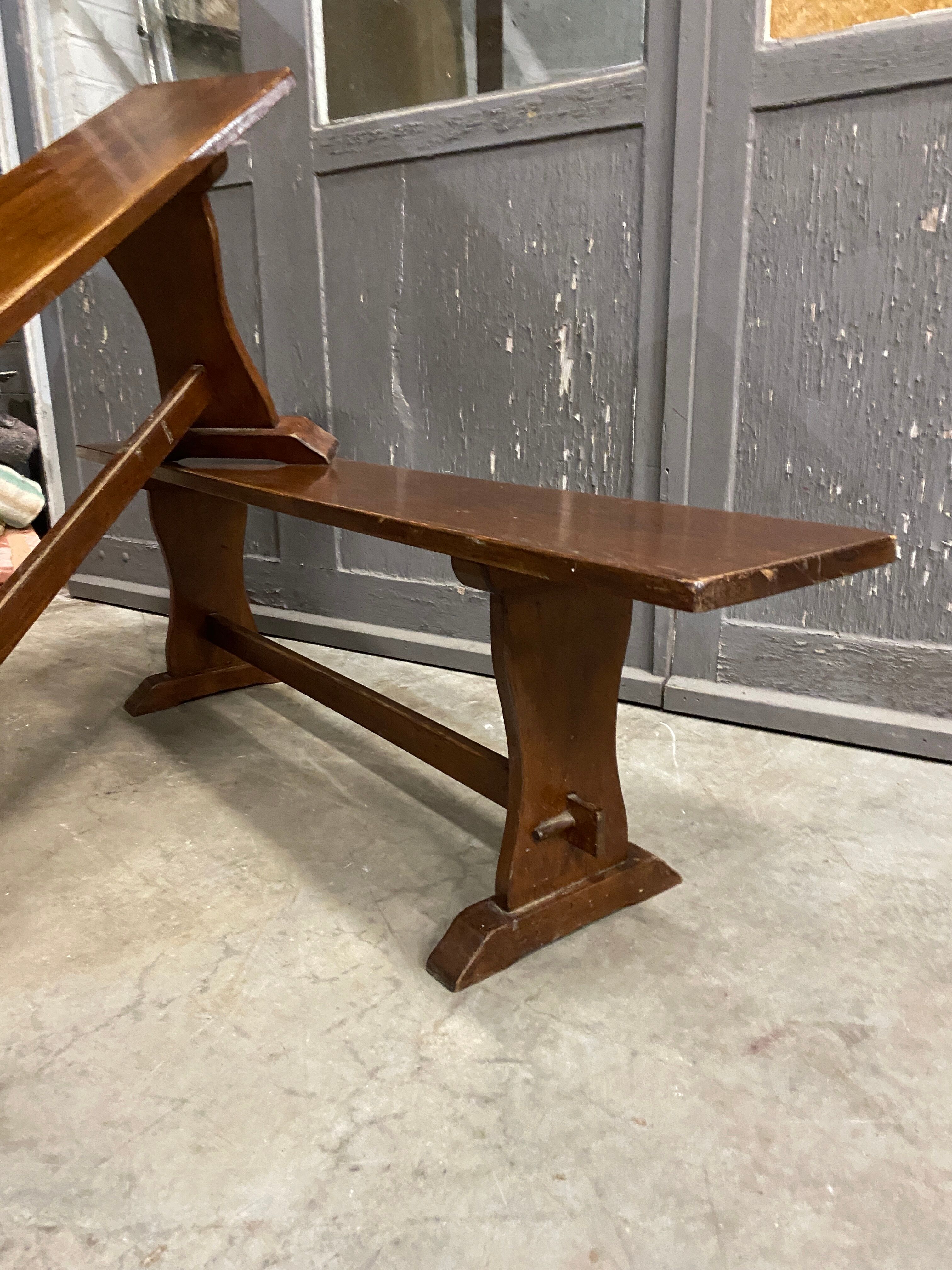 Pair of small oak farm benches