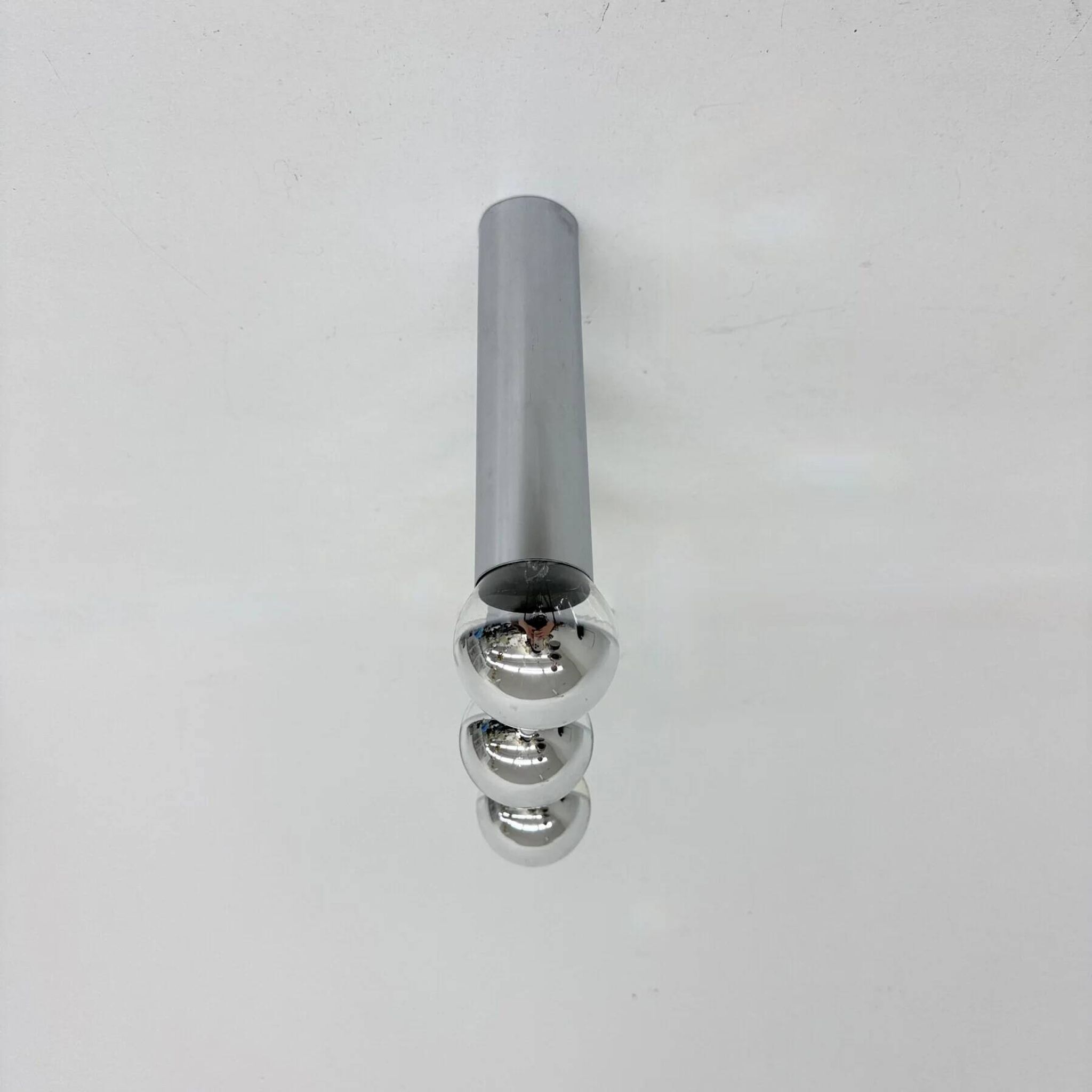 Set of 3 minimalist chrome tube ceiling / wall lamps, 1970s