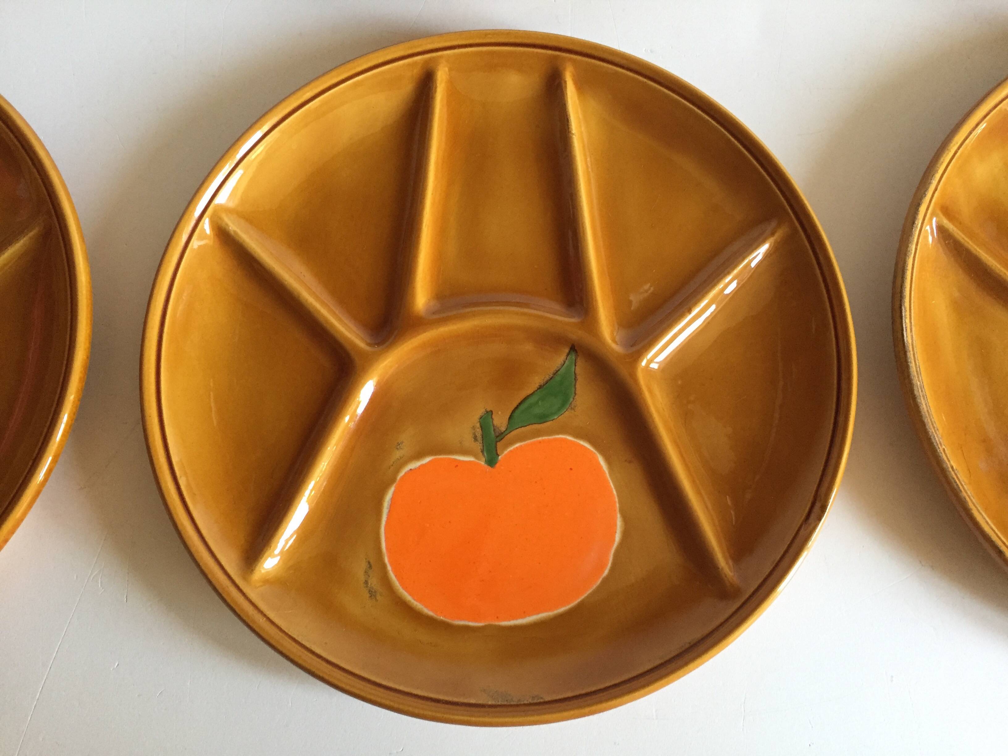 6 vintage compartmented plates