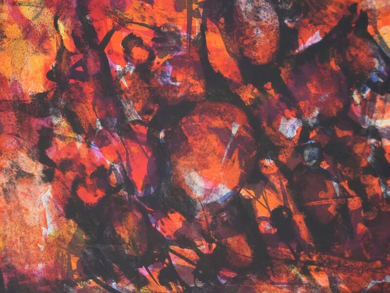 Marcel Mouly : Combat rouge, lithographie originale signée