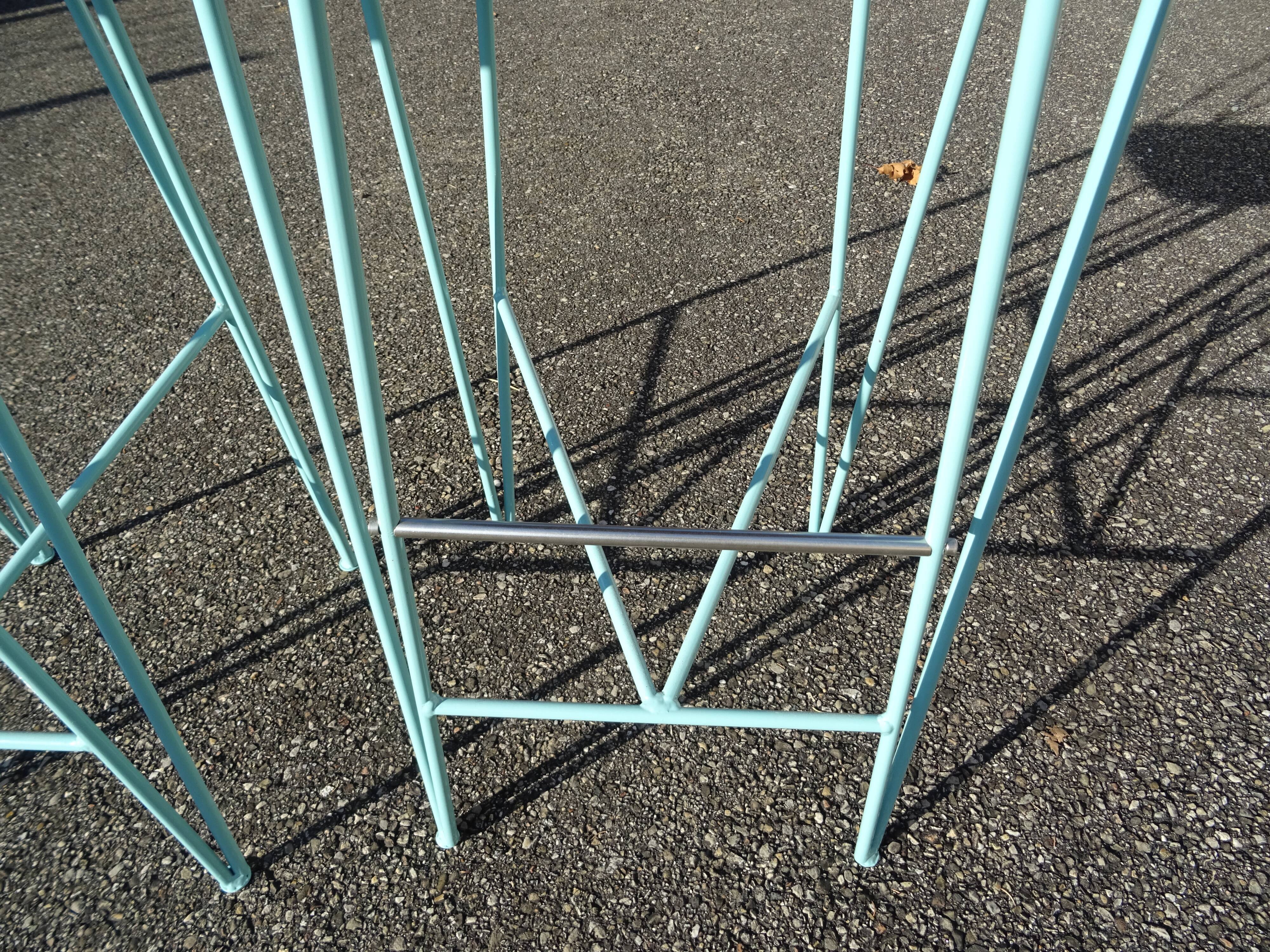 Paire de tabourets hauts tabourets de bar cuir et métal turquoise