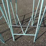Pair of high bar stools leather and turquoise metal bar stools