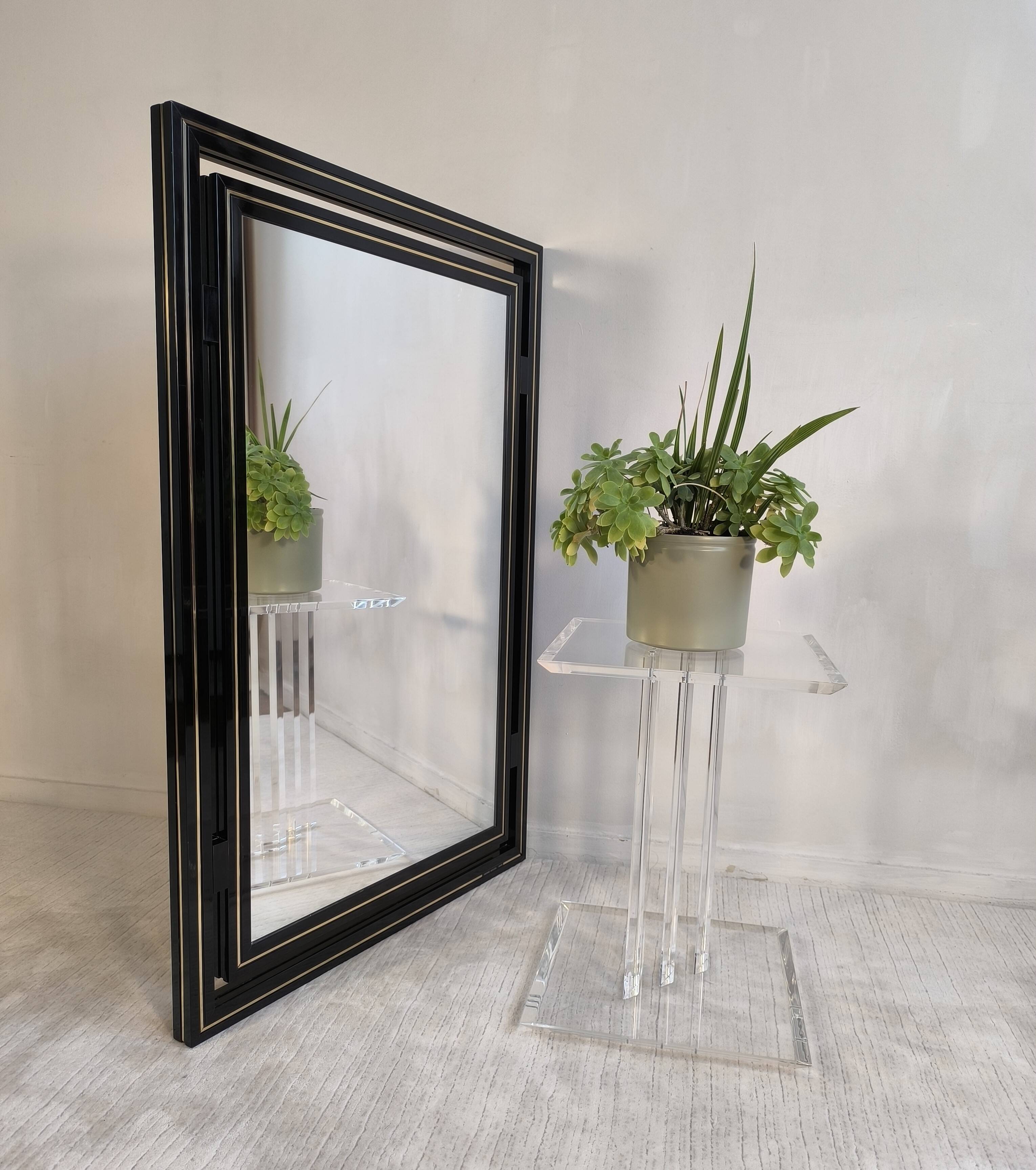 Miroir design Pierre Vandel Paris – Années 80 – Noir laqué