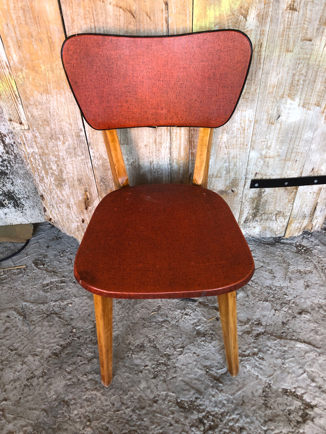 Scandinavian chair wood & skai red 70s vintage