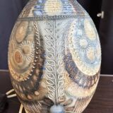 Stoneware lamp (base) signed Joël Courjault for Keraluc – floral decoration
