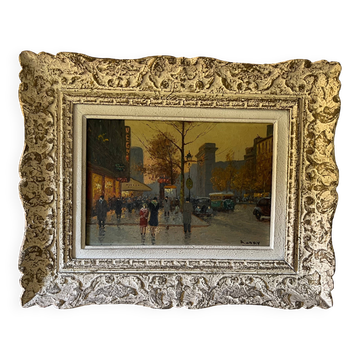 Oil painting depicting a view of Paris in a Montparnasse frame. French work signed Audry. Circa 1930.