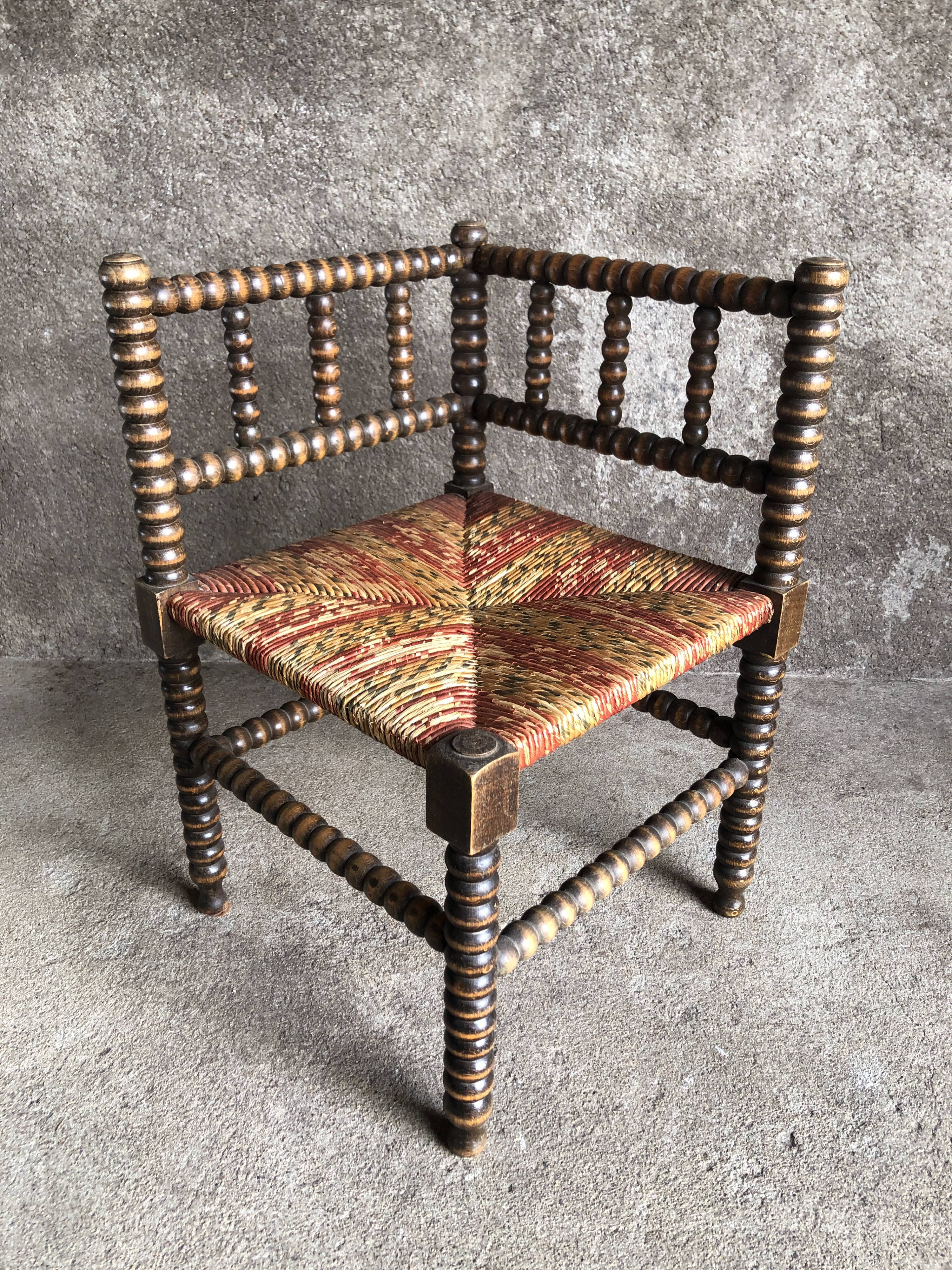 Turned wood corner chair