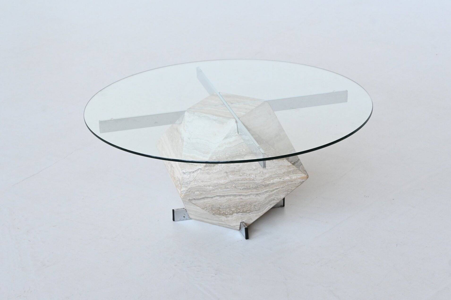 Diamond shaped coffee table in white travertine Italy 1960