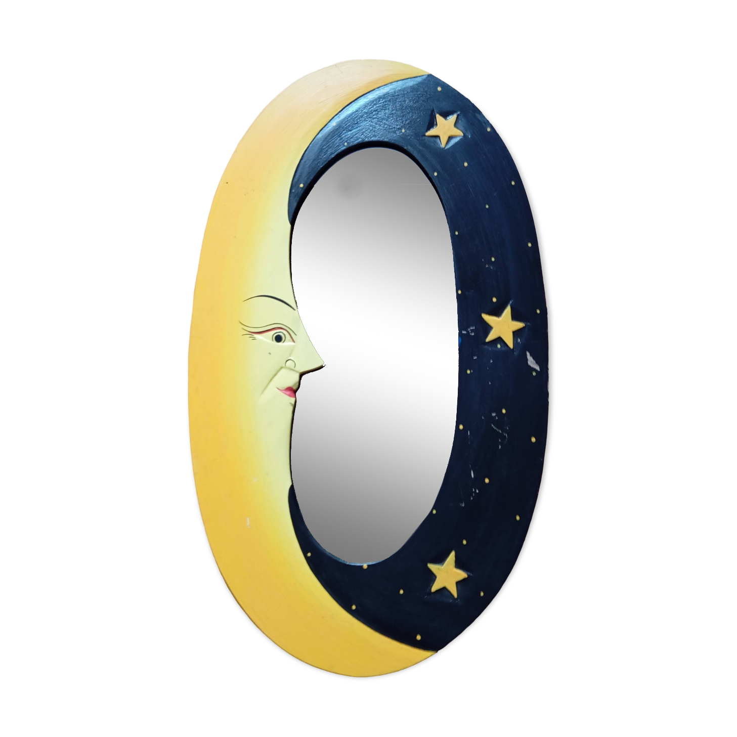 WOODEN MOON MIRROR / OVAL / YELLOW & BLACK