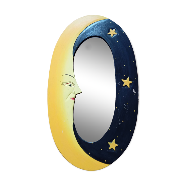 MIROIR LUNE EN BOIS / OVALE / JAUNE & NOIR — Beyit