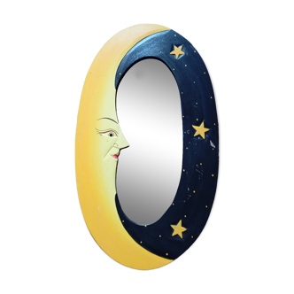 WOODEN MOON MIRROR / OVAL / YELLOW & BLACK