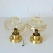 Set Of 2 Vintage Amber Glass Sconces MCM Brass Flush Mount Lights