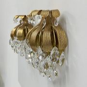 Palwa crystal wall lamp sconce by Ernst Palme, brass pineapple, 1960s, Germany
