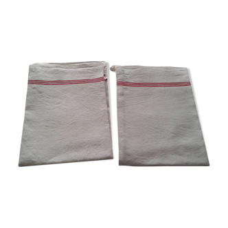 2 old tea towels in linen
