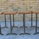 Unusual modular coffee table in oak and wrought iron.