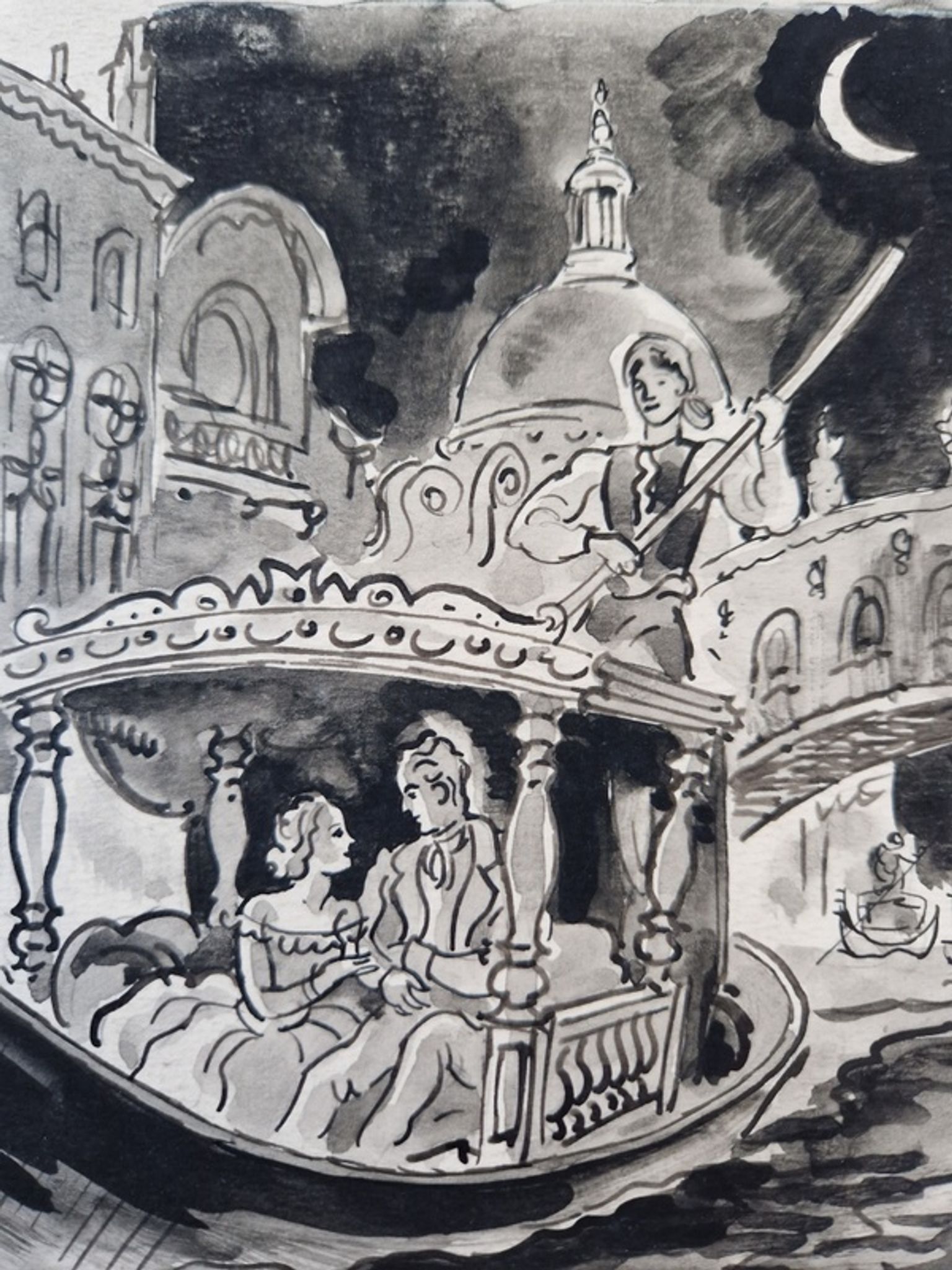 Ink and ink wash on paper - venice was in love jacques boullaire (1893-1976)